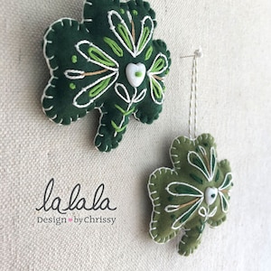 Folk Art Shamrock & Four Leaf Clover Ornament – Hand Embroidered Felt Irish Decor, Lucky St. Patrick’s Day Gift