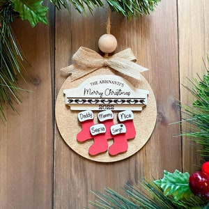 Personalized Christmas Stocking Ornament, Merry Christmas, Wood Ornament, Family Names, Pet Names, Christmas Decor, Gift