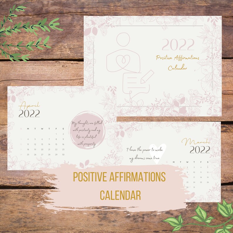 Pink 2022 Positive Affirmations Calendar A4 Size Digital | Etsy