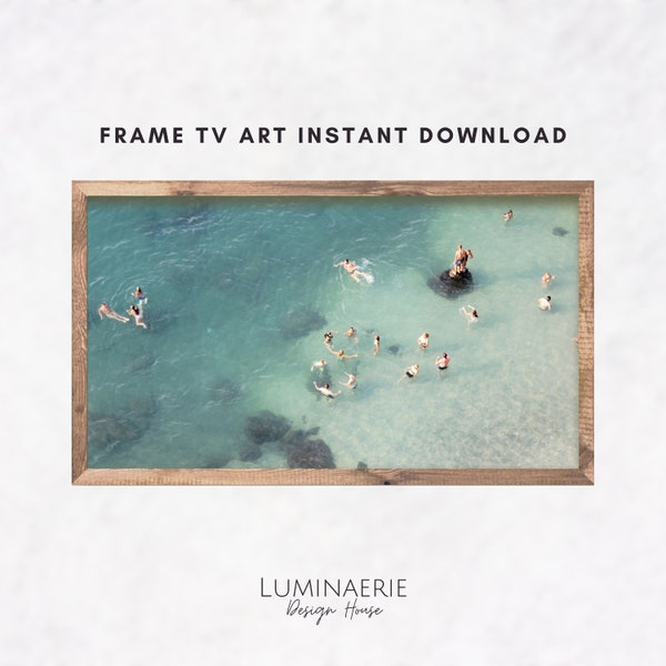 Samsung Frame TV Art, Amalfi Coast Ocean Illustration, Vintage Swimmers Summer Art, Retro Print For FrameTV, Instant Digital Download