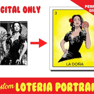 Custom Loteria Portrait From Photo, Personalized Artwork, Couples portrait, personalized Gift, Family Portrait.