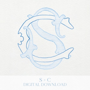 May include: Light blue monogram design featuring the intertwined letters "S" and "C" in a decorative script. The design is set against a white background. The text "S + C DIGITAL DOWNLOAD" is below the monogram.