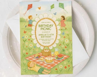 Picnic Birthday Invitation – Personalized Kids Party Invite (PDF & JPEG)