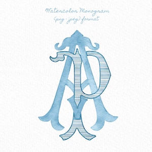 Custom Monogram Initial Letters, Monogram for Crest Design, Wedding Monogram, Wedding Logo, Custom Watercolor Wedding Crest