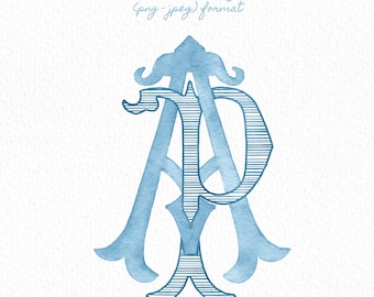 Custom Monogram Initial Letters, Monogram for Crest Design, Wedding Monogram, Wedding Logo, Custom Watercolor Wedding Crest
