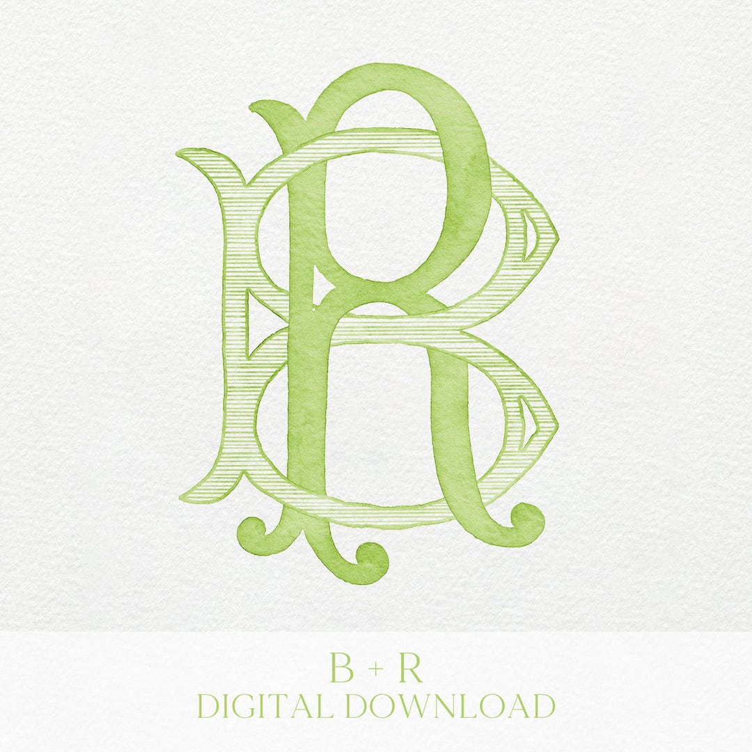 Watercolor Wedding Monogram RB – Classic Initial Crest (digital ...