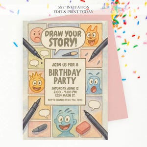 Editable Hand Drawn Birthday Invitation - Hand Drawn Story Birthday Digital Invite - Custom Birthday Invitation - Personalized & Sent to You