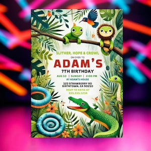 Bearbeitbare Reptil-Geburtstags-Einladung, Reptil-Einladung, Reptil-Party-Geburtstags-Einladung, Tierbegegnung-Geburtstag, Zoo-Geburtstag Evite