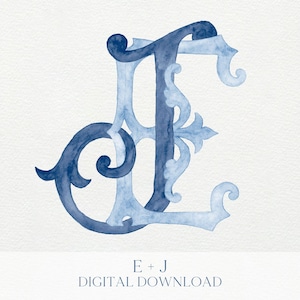 Watercolor Wedding Monogram JE  - EJ Classic Monogram - Digital Download - 2 Letter Monogrammed - Custom Watercolor Wedding Crest