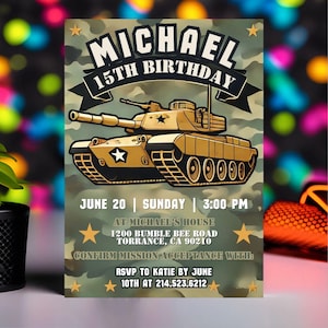 Editable Military Party Invitations, Army Birthday Invitation, Soldier Birthday Invitation, Military Invite, Invitation Template,