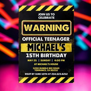 Faire-parts modifiables pour le 13e anniversaire de garçon adolescent, avertissement officiel adolescent 13e anniversaire Invitation, 13e invitation adolescent, toile 5 x 7