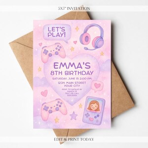 Bearbeitbare Gamer Girl Geburtstagseinladung - Digitale Videospiel Party Geburtstag Digitale Einladung - Benutzerdefinierte Geburtstagseinladung - Personalisiert