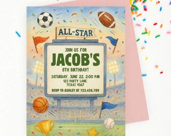 All Star Sports Birthday Invitation – Personalized Digital Invite (PDF & JPEG)