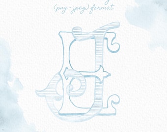 Custom Monogram Initial Letters, Monogram for Crest Design, Wedding Monogram, Wedding Logo, Custom Watercolor Wedding Crest