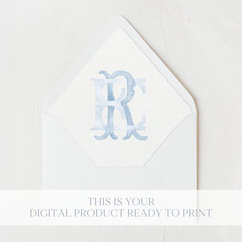 Wedded Monogram Interlocking Watercolor Wedding Monogram, ER-RE Classic Design (digital ...