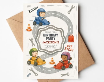 Go-Kart Racing Birthday Invitation – Personalized Kids Party (PDF & JPEG)