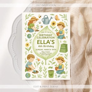 Editable Garden Party Birthday Invitation - Eco-friendly Garden Birthday Digital Invite - Custom Birthday Invitation - Personalized