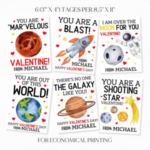 Etiquetas de San Valentín del espacio exterior, tarjetas de San Valentín del espacio, tarjetas de San Valentín para niños, etiquetas de San Valentín para la escuela, tarjetas de San Valentín editables para hacer tú mismo - Con Corjl