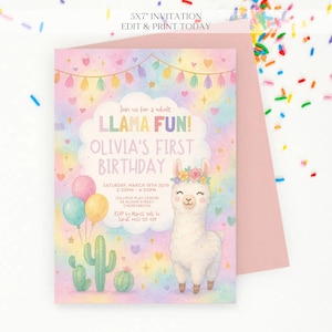 Editable Llama Birthday Invitation - Llama Fun Party Birthday Digital Invite - Custom Birthday Invitation - Personalized & Sent to You