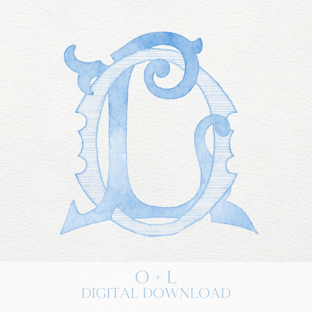 Watercolor Wedding Monogram LO - Classic Initial Design (digital ...