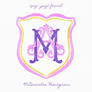 Custom Monogram Initial Letters, Monogram for Crest Design, Wedding Monogram, Wedding Logo, Custom Watercolor Wedding Crest