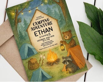 Camping Birthday Invitation – Forest Adventure, Personalized (PDF & JPEG)