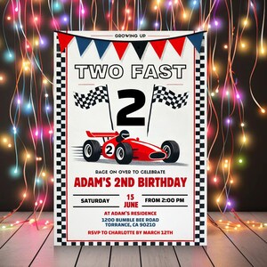 Editable Digital Download Invitation TWO Fast Birthday Invitation Vintage Race Car Birthday Two Fast Birthday Invite Retro Race Car Birth