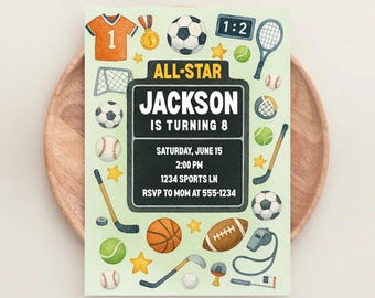 All Star Sports Birthday Invitation – Personalized Digital Invite (PDF & JPEG)