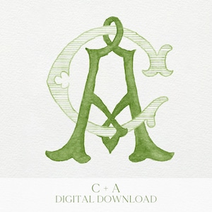 Watercolor Wedding Monogram AC  - CA Classic Monogram - Digital Download - 2 Letter Monogrammed - Custom Watercolor Wedding Crest