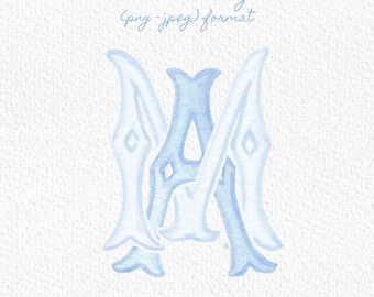 Custom Monogram Initial Letters, Monogram for Crest Design, Wedding Monogram, Wedding Logo, Custom Watercolor Wedding Crest