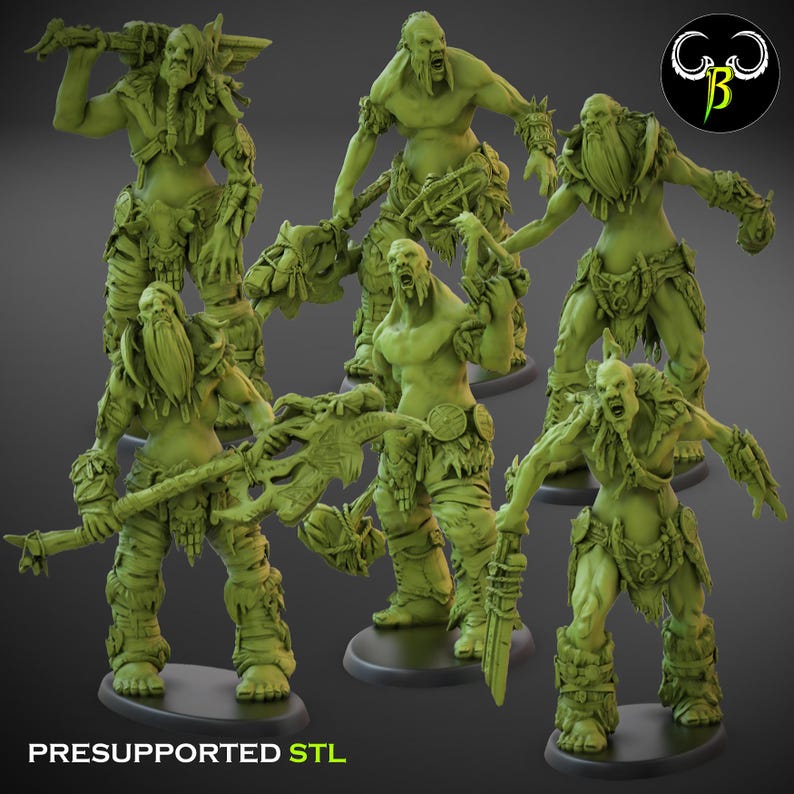 Puede incluir: Un conjunto de seis miniaturas impresas en 3D de color verde, detalladas, que representan figuras humanoides con varias armas y accesorios. Las figuras est&aacute;n en poses din&aacute;micas y parecen listas para la batalla. Las miniaturas est&aacute;n pre-soportadas y listas para ser impresas.