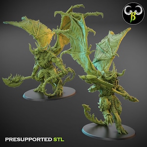 May include: Two 3D printed green and brown demon miniatures with wings and weapons. The miniatures are pre-supported and ready to be printed. PRESUPPORTED STL.