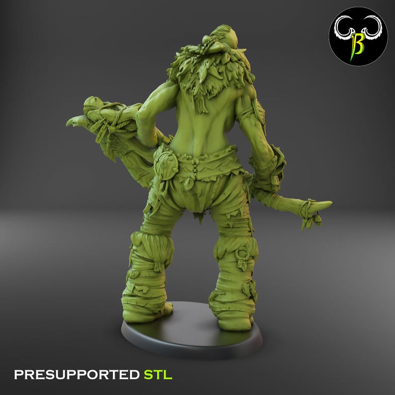 Puede incluir: Una figura en miniatura de fantas&iacute;a femenina verde con un hacha grande y un taparrabos de piel. La figura est&aacute; en una postura din&aacute;mica, lista para la batalla. La miniatura est&aacute; pre-soportada y lista para ser impresa.