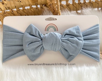 Dusty Blue Bamboo Knot Headband, Girls Hair Bows, baby bows, knot bow, baby girl bows, newborn girl gift, baby girl outfit, newborn photo