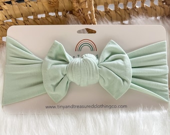 Mint Green Bamboo Knot Headband, Girls Hair Bows, baby bows, knot bow, baby girl bows, newborn girl gift, baby girl outfit, newborn photo