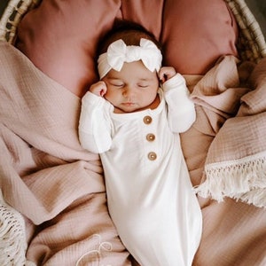 Soft White Bamboo Knotted Baby Gown, Newborn Knotted Gown, Best Baby Shower Gift, Newborn Photo Prop, Newborn Coming Home Outfit, Baby Gown