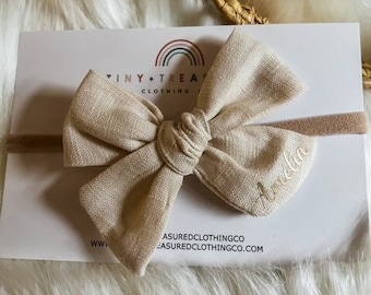 Personalized Baby Headband, Baby Girl Bow, Custom Bow, Baby Girl Gift, Baby Shower Gift, Linen Bow, Bows for girls, Personalized Name Bow