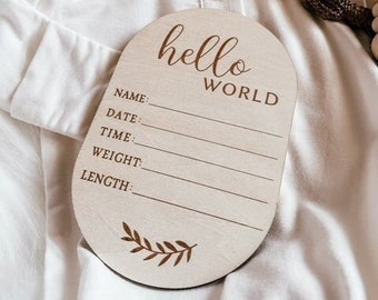 Wooden Birth Announcement Sign, Hospital Newborn Photo Sign, Baby Shower Gift, Hello World Baby Announcement, Baby Gift