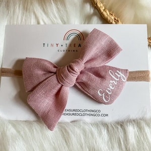 Personalized Baby Headband, Baby Girl Bow, Custom Bow, Baby Girl Gift, Baby Shower Gift, Linen Bow, Bows for girls, Personalized Name Bow