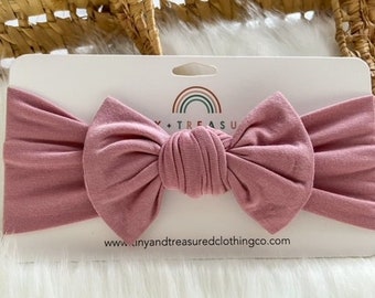 Bandeau de noeud de bambou Dusty Rose, arcs de cheveux de filles, arcs de bébé, arc de noeud, arcs de bébé fille, cadeau de fille nouveau-né, tenue de bébé fille, photo de nouveau-né