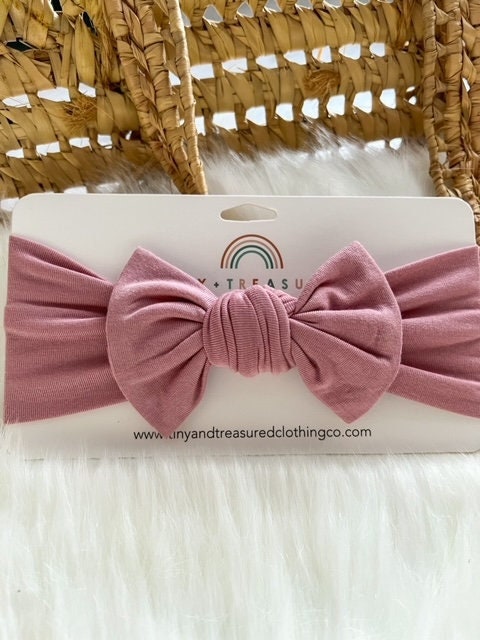 Dusty Rose Bamboo Knot Headband, Girls Hair Bows, baby bows, knot bow, baby girl bows, newborn girl gift, baby girl outfit, newborn photo