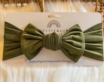 Olive Green Bamboo Knot Headband, Girls Hair Bows, baby bows, knot bow, baby girl bows, newborn girl gift, baby girl outfit, newborn photo