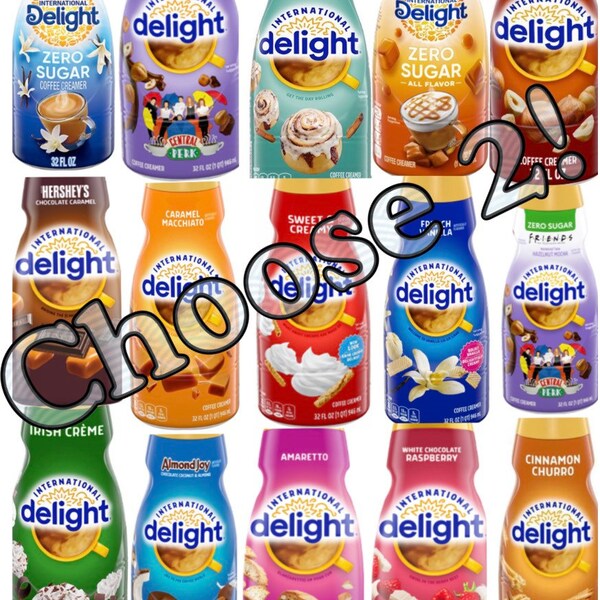 International Delight Coffee Creamers Choose your Flavors! 2 X 32oz Bottles, Amaretto, White Chocolate Raspberry, French Vanilla, Cinnabon