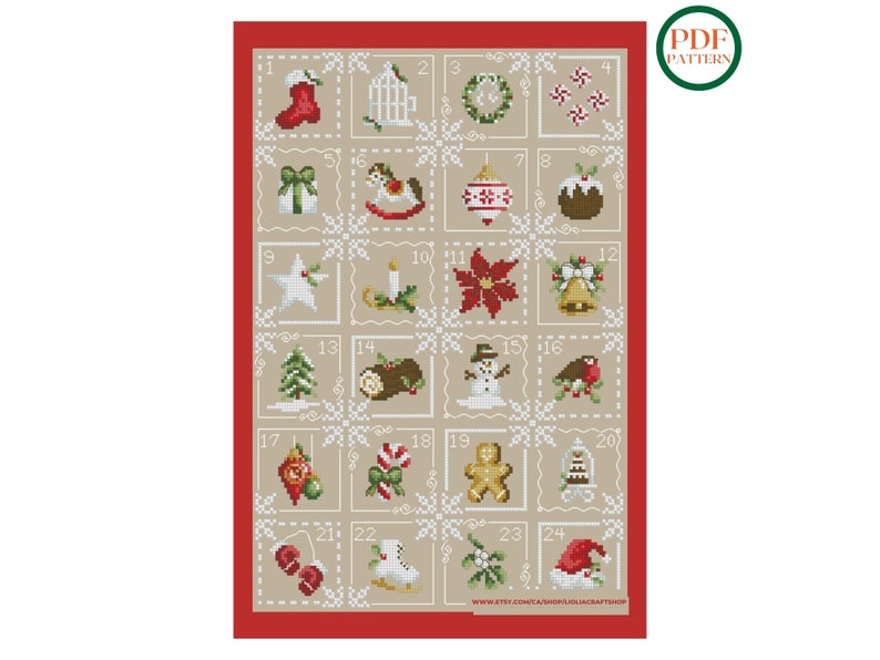 Cross Stitch Advent Calendar Christmas Cross Stitch Pattern Etsy