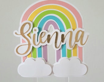 Pastel Rainbow Cake Topper | Princess Birthday Decoration | Custom Personalized Cake Topper