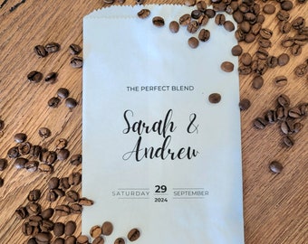 Wedding Coffee Bean Favor Bags | Custom guest thank you favours | Personalized gift bags | Takeaway gifts |  Bridal Shower | Perfect Blend