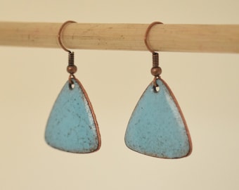 Geometric earrings (triangular shape) made of enamel, sky blue