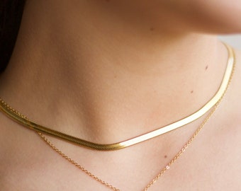 Snake Chain Necklace, Gold Filled Herringbone Chain Necklace, Mother's Day Gift,  Layering Necklace, Waterproof Necklace, Gift For Her