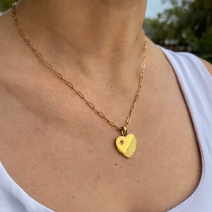Gold Heart Necklace with Gemstone Minimalist Necklace - Gift for Her - Love - For Girlfriend