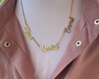 Dainty Triple Name Necklace, Custom Three Names Family Necklace, Multiple Name Necklace, Friendship Necklace, New Mom gift, Gift for Mom